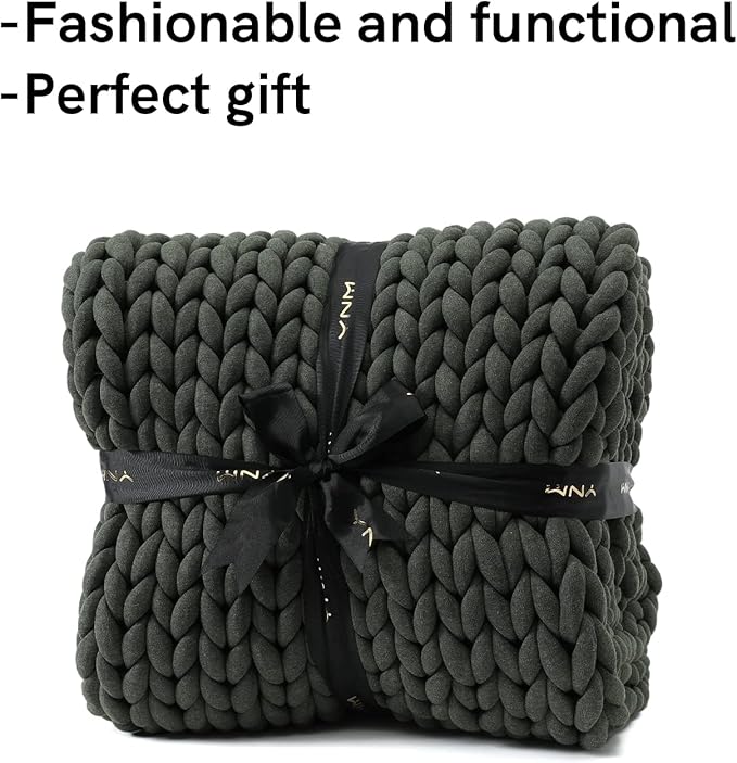 YnM Weighted Blanket, Handmade Chunky Knitted Design, Soft and Cozy, Temperature Regulating and Breathable, Machine Washable Throw for Sleep or Home Decor (Forest Green, 80x87 Inch, 25lbs)