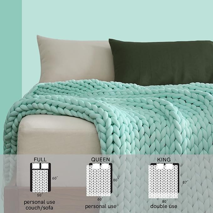 YnM Cooling Weighted Blanket, Handmade Chunky Yarn Knitted Design, Temperature Regulating and Breathable, Machine Washable Throw for Sleep or Home Decor (Menthe Green, 60x80 Inch, 20lbs)