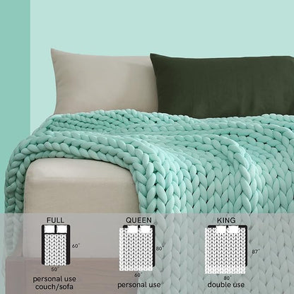 YnM Cooling Weighted Blanket, Handmade Chunky Yarn Knitted Design, Temperature Regulating and Breathable, Machine Washable Throw for Sleep or Home Decor (Menthe Green, 60x80 Inch, 15lbs)