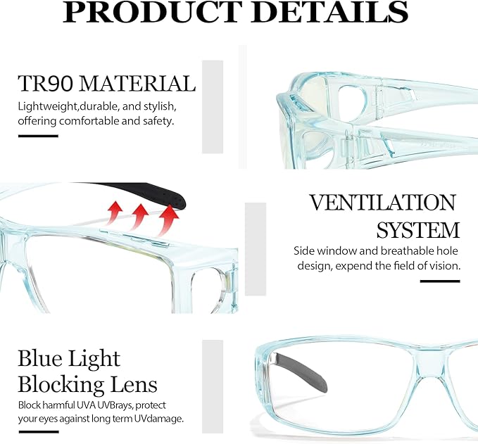 LVIOE Fit Over Blue Light Blocking Glasses and Computer Eyewear- Wear Over Prescription Glasses/Reading Glasses/RX Glasses