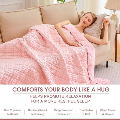 Pink Weighted Blanket for Adults 20lbs, 48"x72", Twin Full Size Cooling Minky Heavy Throw Blanket for 130-220lbs, Soft Winter Thick Big Blankets Weighted Comforter Gift for Sleeping