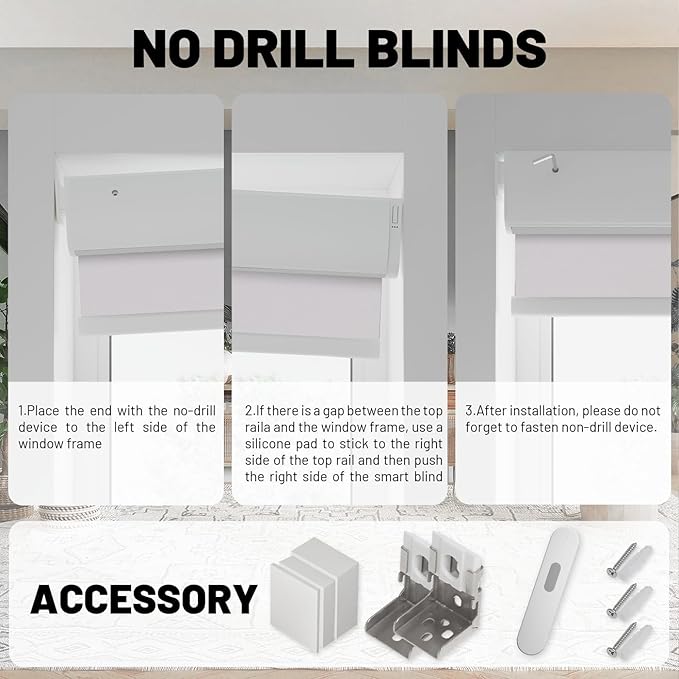 Motorized Blinds with Remote, Blackout No Drill Cordless Smart Roller Shades, Automatic Blinds for Windows, White,35" W x 72" H