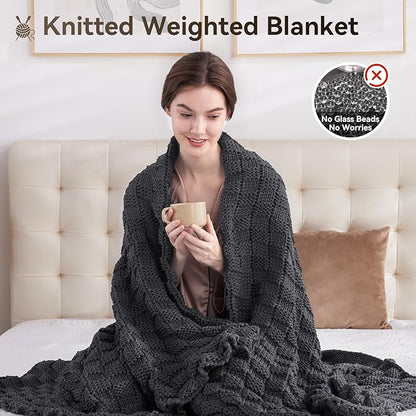 Knitted Weighted Blanket for Adult, No Beads Heavy Blanket 60” x 80'' 12lbs, Breathable Chunky Knit Blanket, Cooling Weighted Blanket for Hot Sleepers, Christmas Home Decor (Dark Grey)