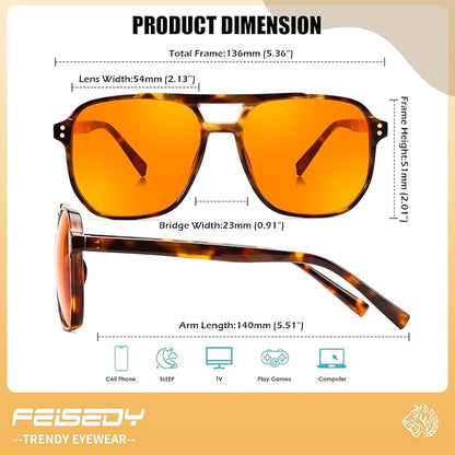 FEISEDY Amber Blue Light Glasses for Computer Gaming Orange/Yellow lens Anti Eyestrain Sleep Glasses G2835