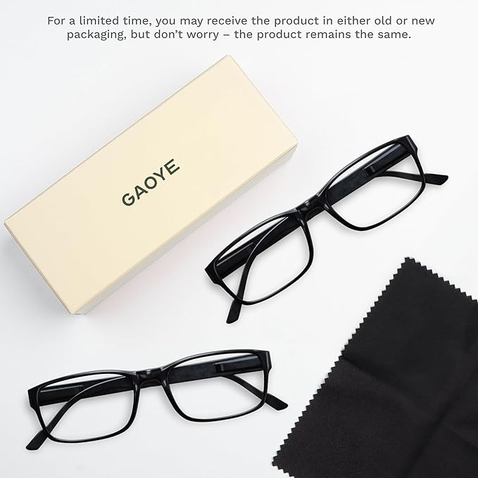 Gaoye +1.0 2-Pack of Reading Glasses - Blue-Light Filter, UV Protection - Readers with Rectangle Frames