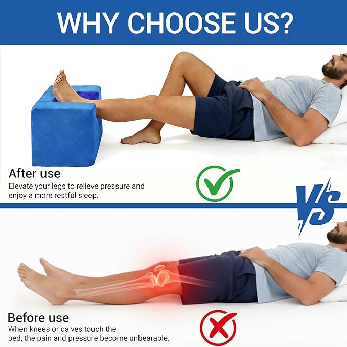Anti-Roll Knee Replacement Pillow for Post-Surgery Stability, U-Shaped Leg Elevator Stabilizer for ACL, Hip & Ankle Recovery - Foam Support with Detachable Footrest for Swelling Relief & 0° Extension