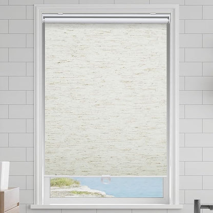 Cordless Roller Shades Blackout Blinds for Windows Room Darkening Rolled Up Shades with Spring System, UV Protection Natural Linen Fabric Window Shades Door Blinds for Home（53" W x 72" H, Linen Cream