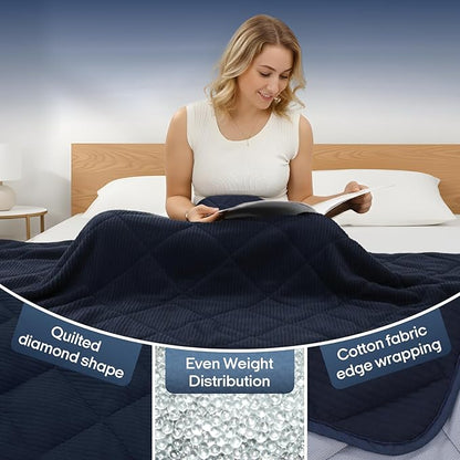 ZonLi 15lbs Weighted Blanket for Adults Sleeping, Double-Sided All Season Reversible 75D Cooling Mesh & Warm Ribbed Microfiber, 60"x80" Navy Blue, Machine Washable