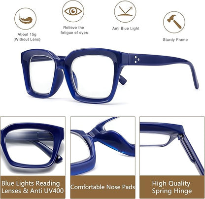 Readers for Women Oprah Style Square Reading Glasses with Spring Hinge Blue Light Blocking for Men Ladies