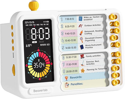 Visual Timer for Kids with 99 Minute Countdown, ADHD Timer with Planning Board, Daily Chore Board-Checklist for Autism, Silence Timer for Students