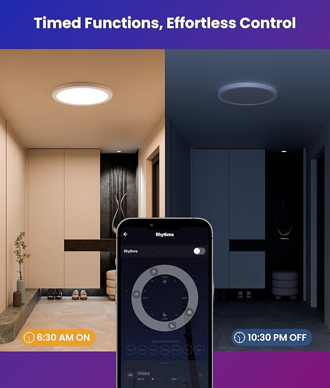 12 Inch Smart Ceiling Light, 2400LM RGBCW LED Flush Mount Ceiling Light Work with App & Voice Control, 2700K-6500K Dimmable LED Ceiling Light Fixture for Living Room Bedroom Gaming Room