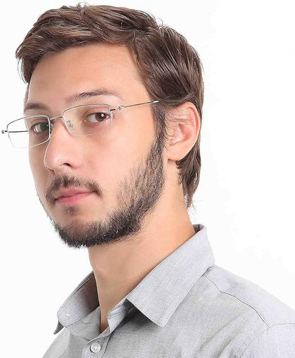 LifeArt Alloy Semi-Rimless Reading Glasses,Blue Light Blocking Glasses, Anti Eyestrain, Computer Gaming Glasses, TV Glasses for Men, Anti Glare (Silver, +3.00 Magnification)
