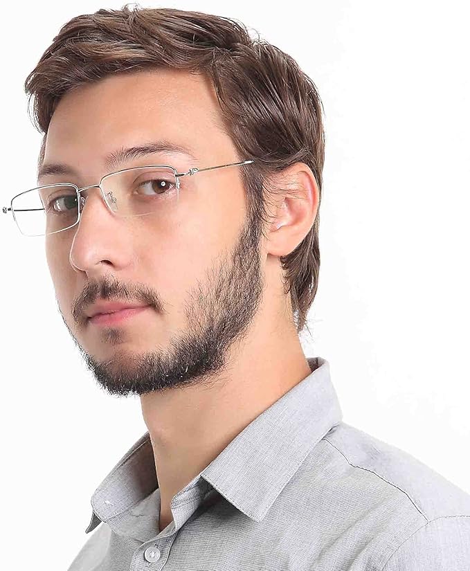 LifeArt Alloy Semi-Rimless Reading Glasses,Blue Light Blocking Glasses, Anti Eyestrain, Computer Gaming Glasses, TV Glasses for Men, Anti Glare (Silver, +1.25 Magnification)