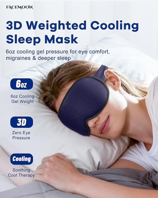 3D Cooling Gel 6oz Weighted Eye Mask for Sleeping & Screen Fatigue Relief, Ice Cold Compress Sleep Mask for Migraines, Headaches & Eye Strain, 100% Blocking Contour Eye Mask for Better Rest, Blue