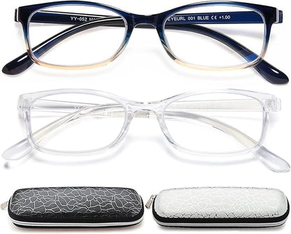 EYEURL 2 Pack Reading Glasses for Women Men, Blue Light Blocking Lightweight TR90 Readers Filter Glare/UV Rays/Eyestrain, 0.50