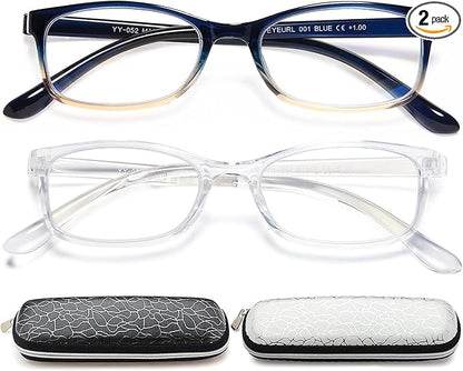 EYEURL 2 Pack Reading Glasses for Women Men, Blue Light Blocking Lightweight TR90 Readers Filter Glare/UV Rays/Eyestrain, 2.75