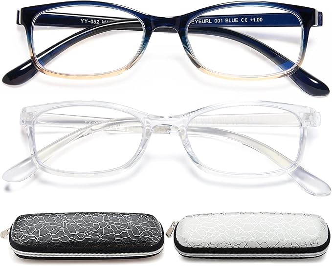 EYEURL 2 Pack Reading Glasses for Women Men, Blue Light Blocking Lightweight TR90 Readers Filter Glare/UV Rays/Eyestrain, 0.00