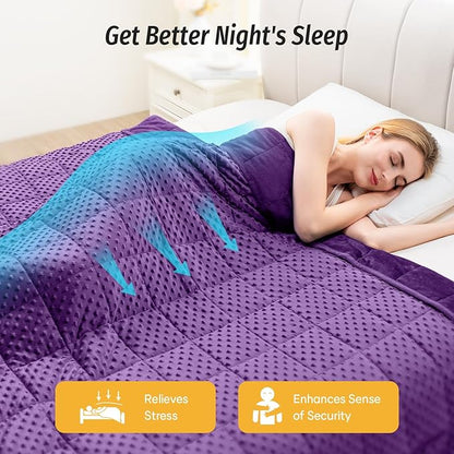 Wemore Minky Dot Weighted Blanket for Adults King Size 15 lbs, Soft Cozy Heavy Blanket for Bed and Couch, Breathable Blanket for All-Season with Glass Beads, Purple 80 x 87 inches
