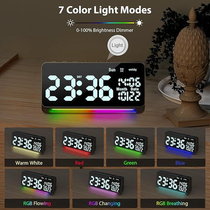 Samshow 120db Super Loud Alarm Clock Heavy Sleepers Adults, Loud Alarm Clock Bluetooth Sync Time,15 Wake Up Sounds, 7 Color Night Light, Dynamic RGB Color, 0-100% Dimmer, Snooze,DST, LED Dispay