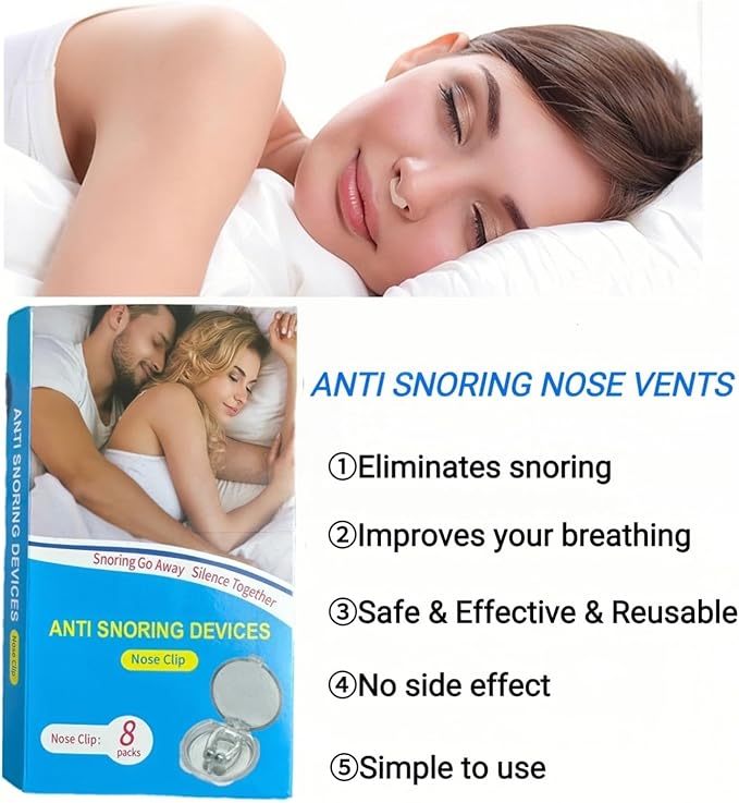 Anti snoring Devices,Effective snoring Solution,Silicone Nose Clip, Breathing Stop snoring,Enjoy a Comfortable and Quieter Sleep,White Medium 8pcs