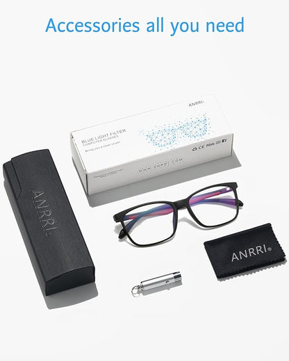 ANRRI Blue Light Blocking Glasses, Anti Eyestrain Lens Lightweight Frame Eyeglasses, Black Fream Red Temple, Men/Women…