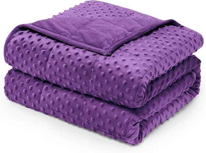 Wemore Minky Dot Weighted Blanket for Adults King Size 15 lbs, Soft Cozy Heavy Blanket for Bed and Couch, Breathable Blanket for All-Season with Glass Beads, Purple 80 x 87 inches
