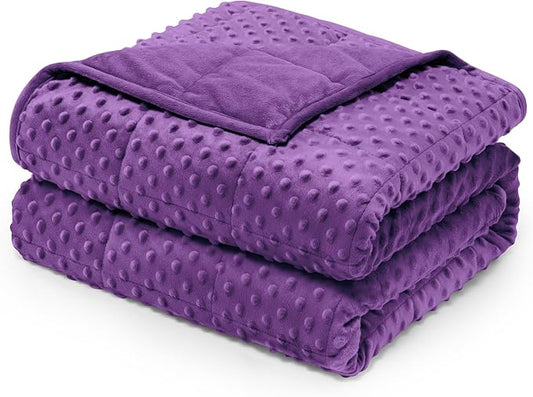 Wemore Minky Dot Weighted Blanket for Adults Queen Size 12 lbs, Soft Cozy Heavy Blanket for Bed and Couch, Breathable Blanket for All-Season with Glass Beads, Purple 60 x 80 inches