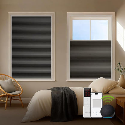 ZSTARR Motorized Skylight Shades Blackout Cellular Honeycomb Electric Blinds with Solar Panel Cordless Rechargeable with Remote for Roof and Slanted Windows Custom Size (Blackout Ebony Earth)