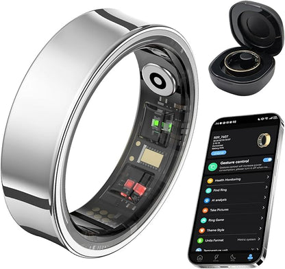 Smart Ring for Women Men, Fitness Tracker Ring with Body Temperature, Sleep Monitor, Blood Oxygen, Heart Rate, Calories, No Subscription Fee, IP68 Waterproof for iPhone & Android (Silver, #7)