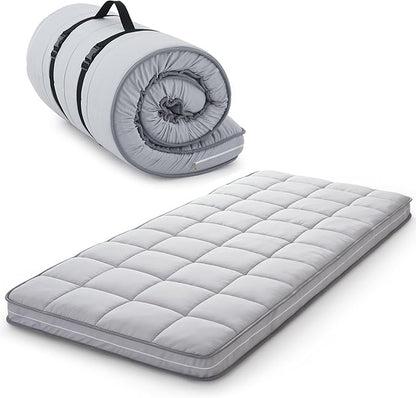 4Inch Cot Mattress Topper,Twin Gel Infused Memory Foam,Machine Washable Pillow Top Cover,Roll Up Floors Mat,Portable Folding Sleep Pad(75 X 38“)