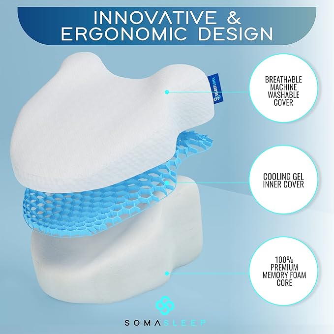 SelectSoma Knee Pillow for Side Sleepers with Cooling Memory Foam Gel Cover - Leg Cushion for Pain Relief in Sciatica, Back, Hips, Knees, and Joints - Body Positioner for Maternity, Rest, and Sleep