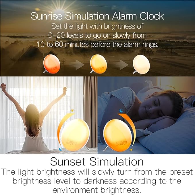 Alarm Clocks Smart Wake Up Light Workday Clock Sunrise/Sunset Simulation 4 Remote Control