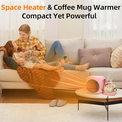 Upgraded Space Heater & Candle Warmer Plate, Space Heater for Indoor Use with Thermostat, Coffee Mug Warmer, 800W Portable Electric Heater for Bedrooms, Offices, Home