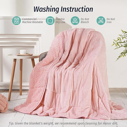 Wemore Sherpa Fleece Weighted Blanket for Adult, 20 lbs Dual Sided Cozy Fluffy Heavy Blanket, Ultra Fuzzy Throw Blanket with Soft Plush Flannel Top, 60 x 80 inches Pink on Both Sides
