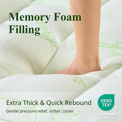 Memory Foam Mattress Topper - Viscose Made from Bamboo Pillow Top Thick King Size Mattress Pad for Back Pain, Ultra Soft & Cooling for Hot Sleepers, 6-18'' Deep Pocket, Green