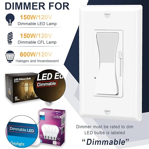 Dimmer Switches for LED Lights,Greencycle 10PK 3 Way Dimmer Switch for Dimmable 150W LED CFL Light,600W Halogen and Incandescent,15A 120V,Neutral Wire Not Required,Residential/Commercial,ETL Listed