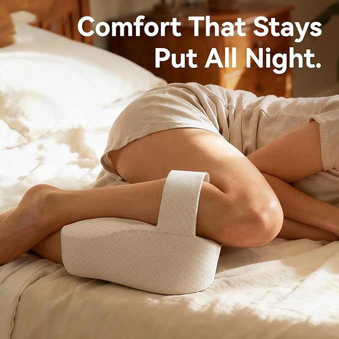 Knee Pillow for Side Sleepers, Memory Foam Leg Pillow for Side Sleeping, Between Legs Pillow for Relief Sciatica Hip Lower Back Pain, White
