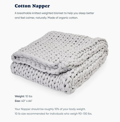 Bearaby Cotton Hand-Knit Weighted Blankets for Adults - Chunky Knit Blanket - Sustainable, Breathable, Organic, Cooling Weighted Blanket - Machine Washable (Moonstone Grey, 10 lbs, 40"x64")