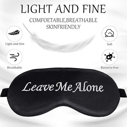 Geyoga 4 Pieces Funny Eye Mask for Sleep Soft Satin Eye Mask Blackout Blindfold with Adjustable Strap Silk Cover Out Lights for Women Men Travel, Nap, Meditation (Black with Black Words)