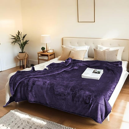 Electric Heated Blanket Throw Size 50"x60" - Flannel & Sherpa Fabric Dual-Sided, 6 Heat Settings & 1-3 Hours Auto Off, Soft & Cozy Warming Throw for Home, Office, or Bed, Machine Washable, Purple