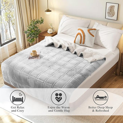 LBRO2M Sherpa Weighted Blanket 15 lbs, Heavy Blanket Sherpa Flannel with Glass Beads, Soft Thick Comfort Blankets for Adults,Bed Heavy Blanket 60 X 80 Inches, Gray