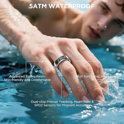 Smart Ring Health Tracker with Display Screen, Sleep Tracker with Heart Rate, Fitness Ring Step Tracker for Activity Monitoring/Steps/Calories,Wireless Charging, for iOS Android (Silver,12#)