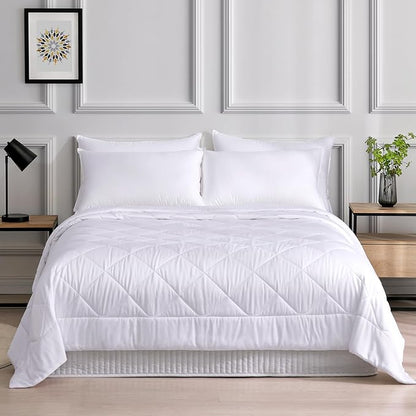 LAVANCE 100% Viscose Made from Bamboo Comforter King Size Lightweight Silky Down Alternative Duvet Insert Soft All Season Comforter - White, 90x106 Inches