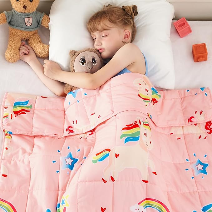 yescool Unicorn Weighted Blanket 7 Pounds Cooling Weighted Lap Blanket, Pink Rainbow Heavy Blanket, Breathable Weighted Throw Blanket Gift for 60-80lbs, 40"x60"