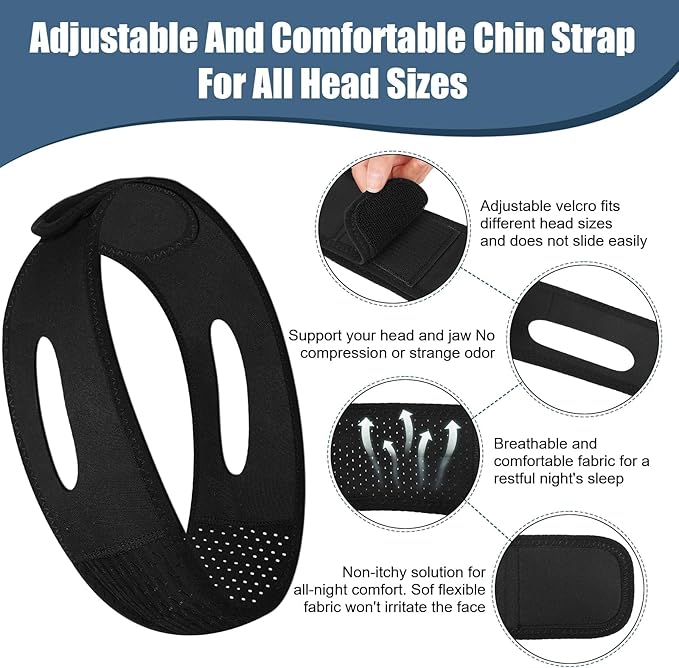 Chin Strap for Sleeping - Anti Snoring Devices - Comfortable Stop Snoring Solution - Adjustable Breathable Sleep Apnea Devices - Simple and Effective Anti Snoring Chin Strap (Black)-GQXBD001