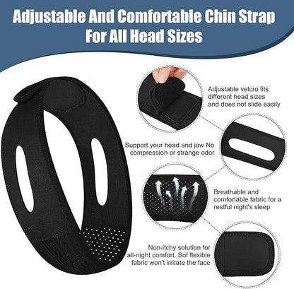 Chin Strap for Sleeping - Anti Snoring Devices - Comfortable Stop Snoring Solution - Adjustable Breathable Sleep Apnea Devices - Simple and Effective Anti Snoring Chin Strap (Black)-GQXBD001