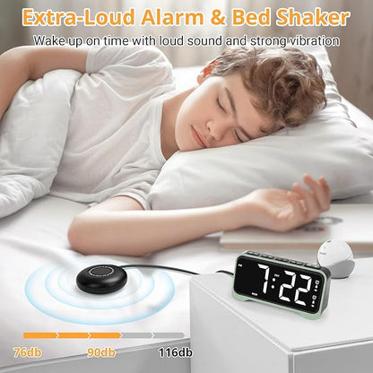 Loud Alarm Clock for Heavy Sleepers Adults, Vibrating Alarm Clock for Teens/Deaf, 7.5" Bright Clear Digital Screen, Adjustable Brightness with Night Light, 3 Levels Bed Shaker Under Pillow, Dual Alarm