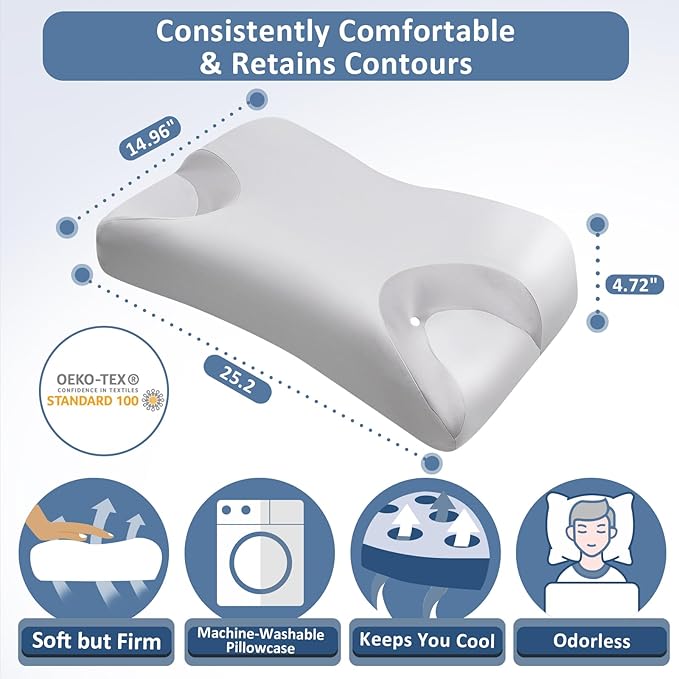 CPAP Pillow for Side Sleeping Relief Neck Shoulder Pain: Neck Support Pillow Reduce Air Leak/Mask Pressure-Memory Foam Pillow with Cooling Pillowcase for Side Back Stomach Sleepers for a Better Sleep