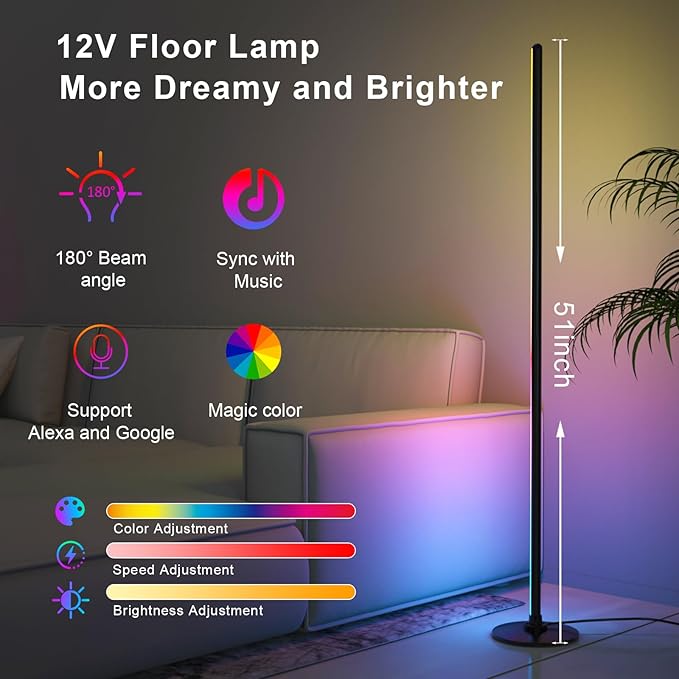 Corner Floor Lamp 2-Pack with Alexa, Smart Modern Floor Lamp with Music Sync 16 Million Colors & 68+ Scene with APP and Remote Control, for Bedroom Living Room