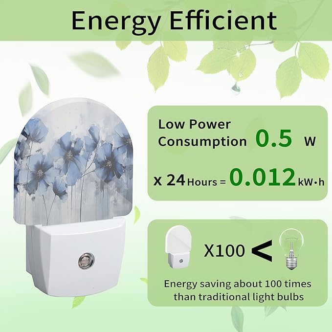 Blue Flower Night Light, Vintage Nightlight Plug into Wall with Dusk to Dawn Sensor, LED Lamp Energy Saving Lights for Men Women Boys Girls,Lamp for Bedroom Bathroom Hallway